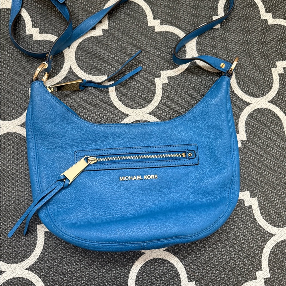 Michael Kors Blue Hobo Bag with Crescent Shape and Adjustable Strap